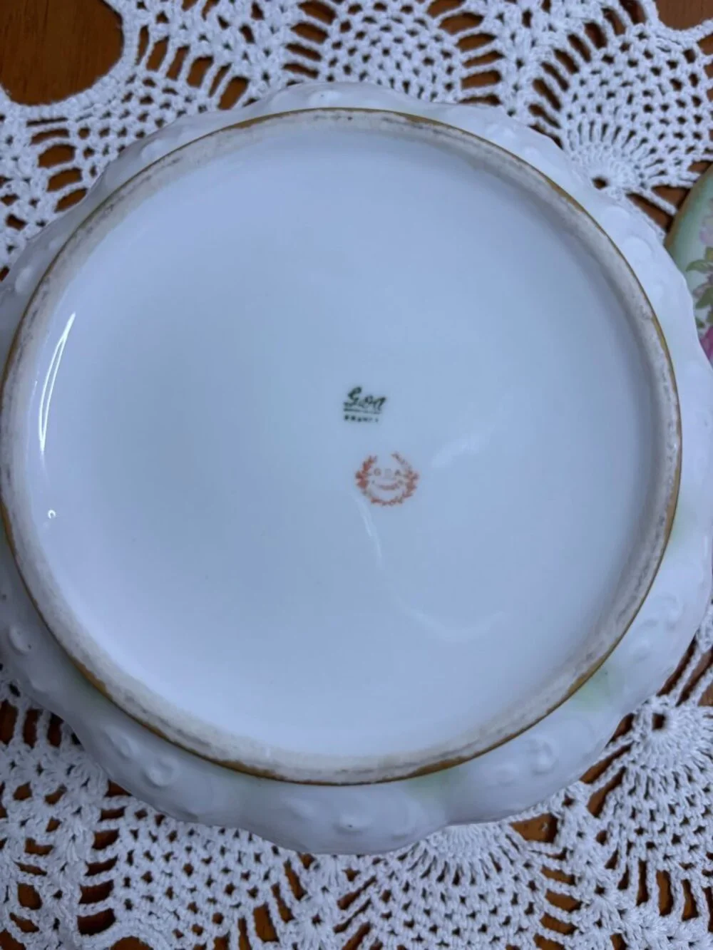 Antique GDA Limoges France Covered Round Serving Bowl Pink Rose Gold Scalloped